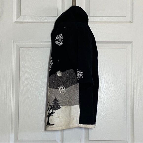 Holiday Christmas Black Ramie Cotton Blend Zip Med Y - Picture 5 of 10